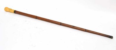 Victorian early 20th century bamboo and ivory carved handled sword stick with double edged blade and