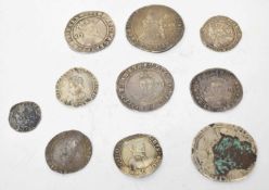 Quantity of ten silver hammered Old English coins to include two silver Elizabeth I sixpences with
