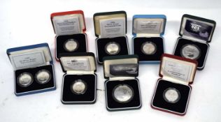 Quantity of nine cased various silver proof £2 coins