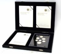 Cased 2008 silver seven coin Royal coat of arms proof set
