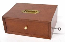 Small Victorian mahogany coin cabinet containing various coins from 18th to 20th century, mixed