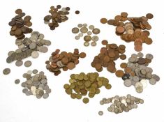 Quantity of various UK coins to include silver 5p pieces, 3d pieces, 2/- pieces and various coins