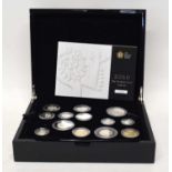 Cased Elizabeth II 60th anniversary portrait collection, four £5 silver proof coin set etc