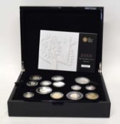 Cased Elizabeth II 60th anniversary portrait collection, four £5 silver proof coin set etc