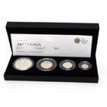 Cased 2011 silver four coin Britannia proof set