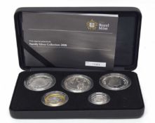Cased 2008 silver five coin family silver collection proof set