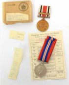 1939-45 War medal and paperwork with OHMS WWII cardboard box, together with a George V Special