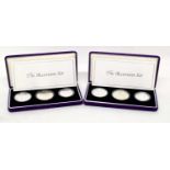 Two cased 2002 silver three coin Accession proof sets