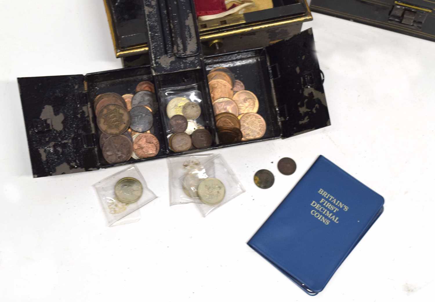 Two metal money boxes containing various coinage - Image 2 of 3