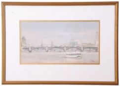 John Hunt (British 20th Century), Thames riverboat westward-bound overlooked by Southwark and