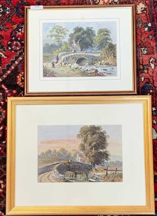 H.Williams, signed watercolour, Two landscapes with figures by a bridge 23X 17 CM