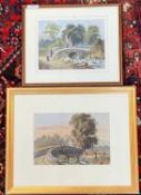 H.Williams, signed watercolour, Two landscapes with figures by a bridge 23X 17 CM