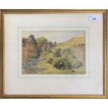 Philip Sheppard (British,19th century) A lone seated figure within a landscape, watercolour, signed,