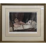 After Sir William Russell Flint, Reclining nude, coloured print, numbered 527/850 in pencil to lower