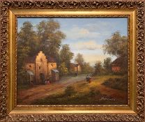Continental School, landscape with figures, signed 'Hoffman', oil on canvas, framed