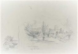 Arthur Edward Davies, RBA, RCA, 'Stuston Village', pencil drawing on paper mounted onto card,