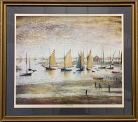 After L.S. Lowry RA (British, 20th century) ' Yachts At Lytham', offset lithograph, framed and