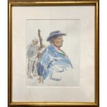 Sue Kendall (British, contemporary) 'George Melly Sings', watercolour and pencil, signed and