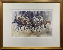 Cyril H.Mason (British, 20th century) 'A Close Finish' (horse racing scene) watercolour, signed,