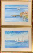 Two contemporary coastal /shipping scenes - Pitu (Brazil), mixed media (tempera and watercolour)