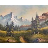 British School, 20th century landscape of the Swiss Alps, oil on canvas, 15.5x19.5ins, signed '