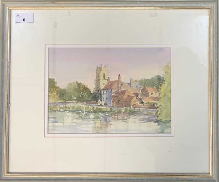 British School, An unidentified parish church and village, pencil, watercolour, unsigned, 7x10ins,