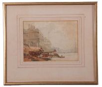 19th century watercolour study of Venetian canal scene with gondola in foreground, framed and