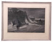 Horace Tuck (British, 20th century), Shipping with the wind and tide, charcoal on paper, 29 x 44cm