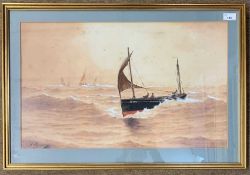 W.H. Pearson, Coastal shipping scene - 'A Grey Morning', watercolour, 15x25ins, framed and glazed,