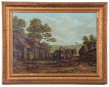 Attributed to George Morland, British, Late 20th Century, Shire Horses driven from a farmstead,
