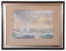 British, 20th century, Solent Racing, watercolour on paper, unsigned, 36 x 25cm