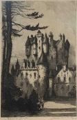 Louis Whirter, "Glamis Castle", black and white proof etching, signed and inscribed with title in