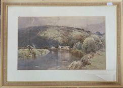 Frederick Tucker, signed watercolour dated 1920, Moorland River Landscape, 38 X 63 CM