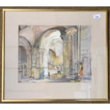 Irene Ogden (British, 20th century) A study inside Norwich Cathedral, watercolour, signed, dated (