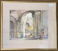 Irene Ogden (British, 20th century) A study inside Norwich Cathedral, watercolour, signed, dated (