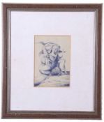 British 20th Century, An abstract study of 3 female figures, indistinctly signed, 1953, 5 x 8ins