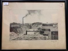 Halvard Storm (Norwegian, 1877-1964), ltd ed Etching, signed in pencil, industrial view.