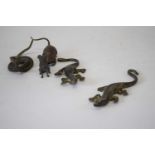 Small box containing quantity of metal animals, snakes, lizards, mouse, small dog etc