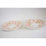 Two Spode Felspar porcelain plates of quatrelobe shape, painted with pink roses and gilt leaves,