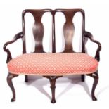 A Queen Anne Style Mahogany framed two seater sofa on cabriole legs 100cm wide