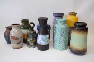 Group of West German pottery vases and jugs, all with typical lava like designs, tallest vase 26cm