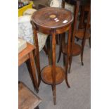 Edwardian mahogany two-tier plant stand of circular form with inlaid decoration, 97cm high