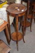 Edwardian mahogany two-tier plant stand of circular form with inlaid decoration, 97cm high