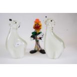 Group of three Murano style sculptures including a clown and two others (3)