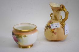 Royal Worcester ewer, the blush ground body decorated with flowers together with a small Royal