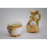Royal Worcester ewer, the blush ground body decorated with flowers together with a small Royal