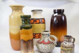 Group of West German pottery vases, some examples from the Scheurich factory, all with brown
