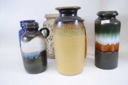 Group of seven West German pottery vases with mottled and lava like designs (7), tallest 33cm high