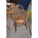 19th century ash and elm Windsor chair with pierced splat back, turned front legs and 'H' stretcher,