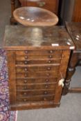 19th century walnut veneered nine drawer Wellington style collectors cabinet, 40cm wide (a/f)